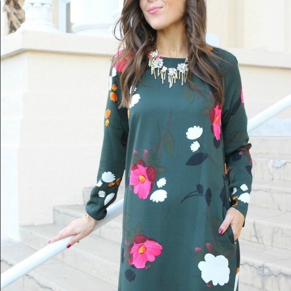 Joe Fresh Forest Green Dress w/flowers sz 6 - Picture 3 of 9